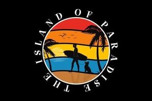 la isla paradisíaca, diseño de silueta estilo retro vector