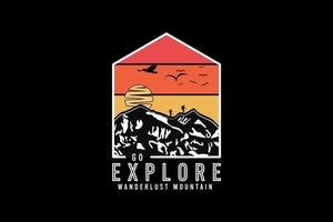 Go explore wanderlust mountain, design silhouette retro style vector
