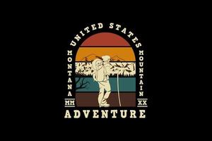 Montana mountain adventure, design silhouette retro style vector