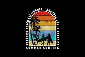 Summer surfing, design silhouette retro style. vector