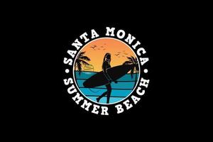 Santa monica summer beach, design silhouette retro style. vector