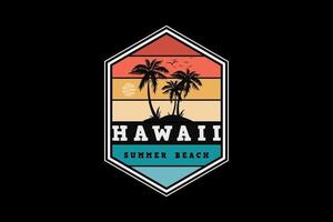 Playa de verano de Hawaii, silueta de diseño estilo retro. vector