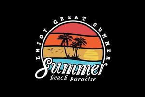 Summer beach paradise, design silhouette retro style vector