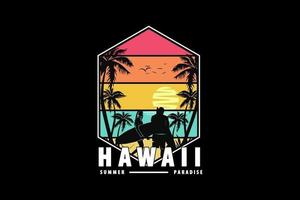 Paraíso de verano de Hawaii, estilo retro de silueta de diseño vector