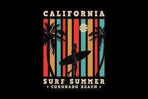 California surf summer, design silhouette retro style vector