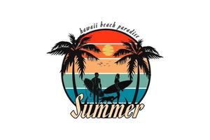 .Summer Hawaii beach paradise, design silhouette retro style. vector