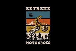 motocross extremo, diseño de silueta estilo retro vector