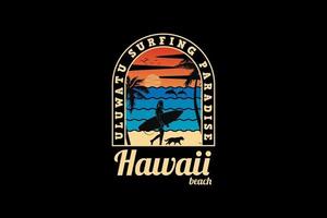 Playa de Hawaii, estilo retro de silueta de diseño. vector