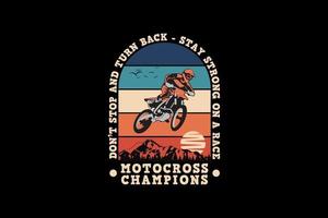 Motocross champions, design silhouette retro style vector