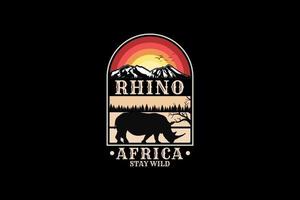 rinoceronte africa, diseño silueta estilo retro vector
