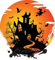 Creepy Halloween Design with Witch  Haunted House  Pumpkins and Bats Sun site vector