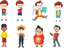Group of young children cartoon boys characters set vector
