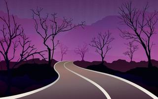 The road that stretches through the mountains at night vector