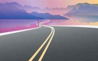 The road stretches through mountains and rivers vector