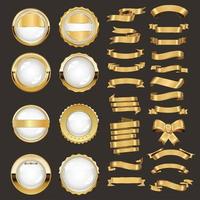 A collection of various gold ribbons badges and labels illustration vector