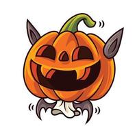 Happy halloween with cartoon cute funny pumpkin wearing bat costume. vector