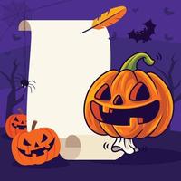 Happy Halloween with cute pumpkin on empty vintage scroll vector