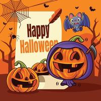 feliz Halloween. caricatura, lindo, naranja, calabaza, con, grim reaper, disfraz vector