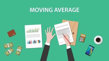 illustration of a man writing analysis for moving average on paperwork vector
