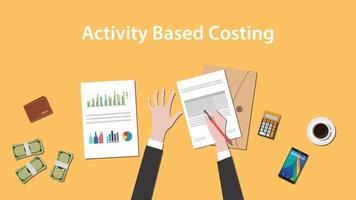 Activity based costing illustration with a man writing on paperwork vector