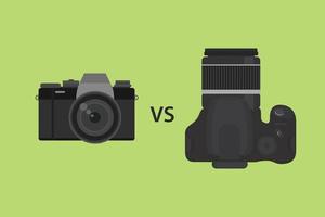 comparing Mirrorless camera vs DSLR camera picture illustration vector