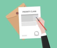 illustration of a man signing stamped priority claim letter vector