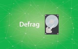 Defrag white text illustration with hard disk image vector