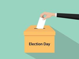 Election day illustration with man's hand put in white paper vector