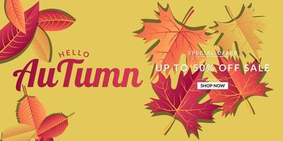 Yellow autumn sale background template design vector