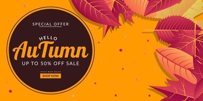 Yellow autumn sale background template design vector