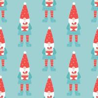 Seamless Christmas pattern with cute gnome with gift.Merry Christmas.