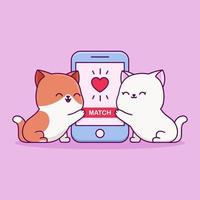 lovely cat match phone app cartoon vector