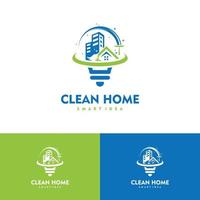 Ilustración de vector de logotipo de bombilla de concepto de diseño de idea inteligente de casa limpia