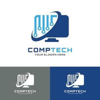 Screen Computer Tech, repair, services logo vector illustration