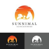Paisajes de cuidado de mascotas sunnimal caballo, perro, gato ilustración vectorial vector