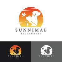 Sunnimal pet care landscapes Horse, Dog, Cat vector illustration