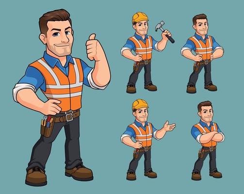 Builder man in cartoon style Royalty Free Vector Image