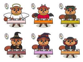 Squirrel Music Halloween set Keyboard vector