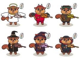 Squirrel Music Halloween set Violin vector