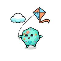 amoeba mascot illustration is playing kite vector