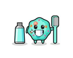 Ilustración de mascota de ameba con un cepillo de dientes vector