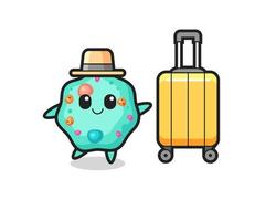 amoeba cartoon illustration with luggage on vacation vector