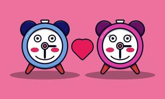 cute clock mascot in love. flat design illustration vector