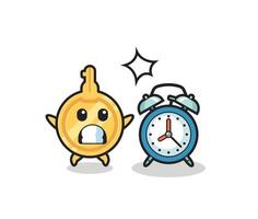 Cartoon Illustration of key is surprised with a giant alarm clock vector