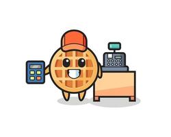 Illustration of circle waffle character as a cashier vector