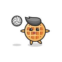 Character cartoon of circle waffle is playing volleyball vector