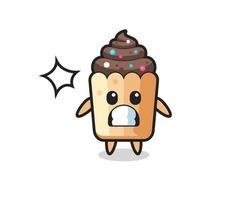 cupcake character cartoon with shocked gesture vector