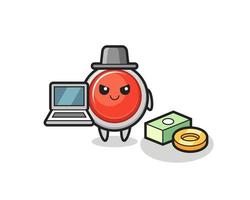 Mascot Illustration of emergency panic button as a hacker vector