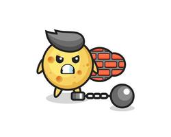 Character mascot of round cheese as a prisoner vector