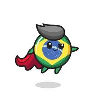 lindo personaje de superhéroe insignia de la bandera de brasil está volando vector